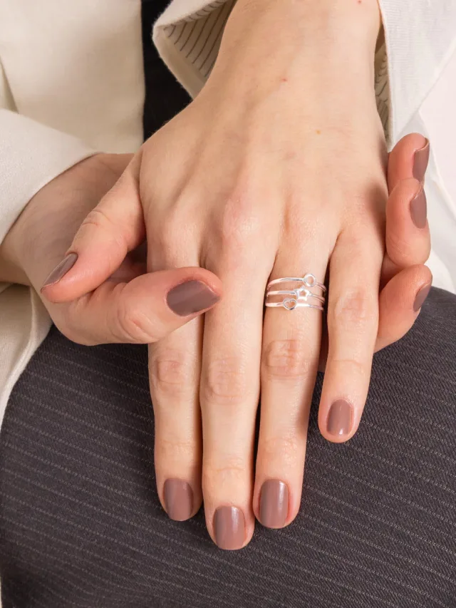 Anel de Prata 925 Triplo Círculo, Estrela e Coração