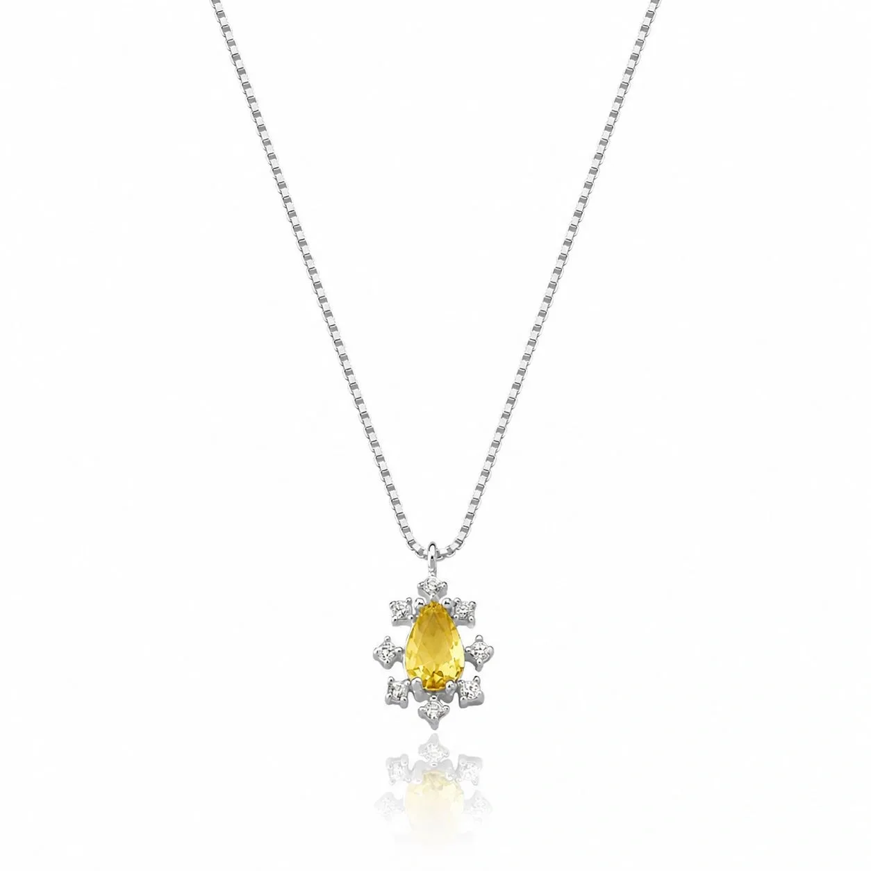Colar Gota com Zircônias em Prata - Amarelo