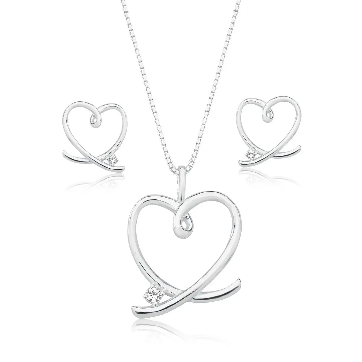 Conjunto Coração Trançado com Uma Zircônia