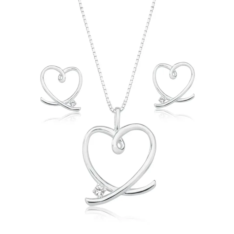 Conjunto Coração Trançado com Uma Zircônia