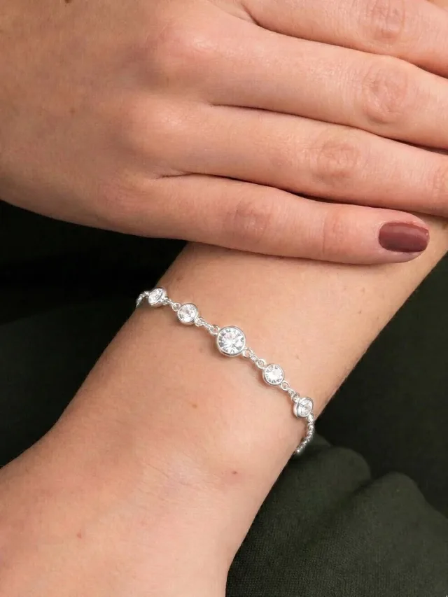 Pulseira de Prata 925 Zircônias Brancas Centrais