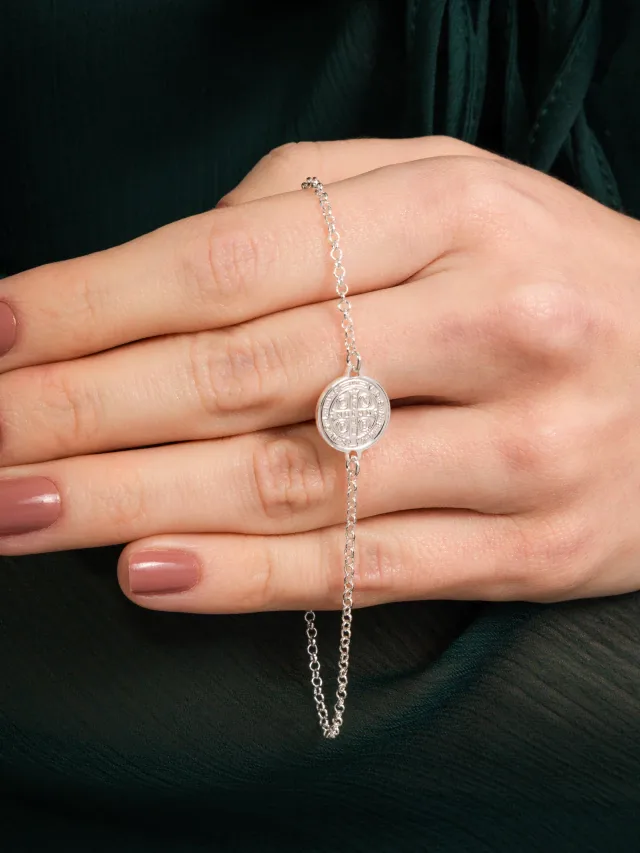 Pulseira de Prata 925 Pingente São Bento