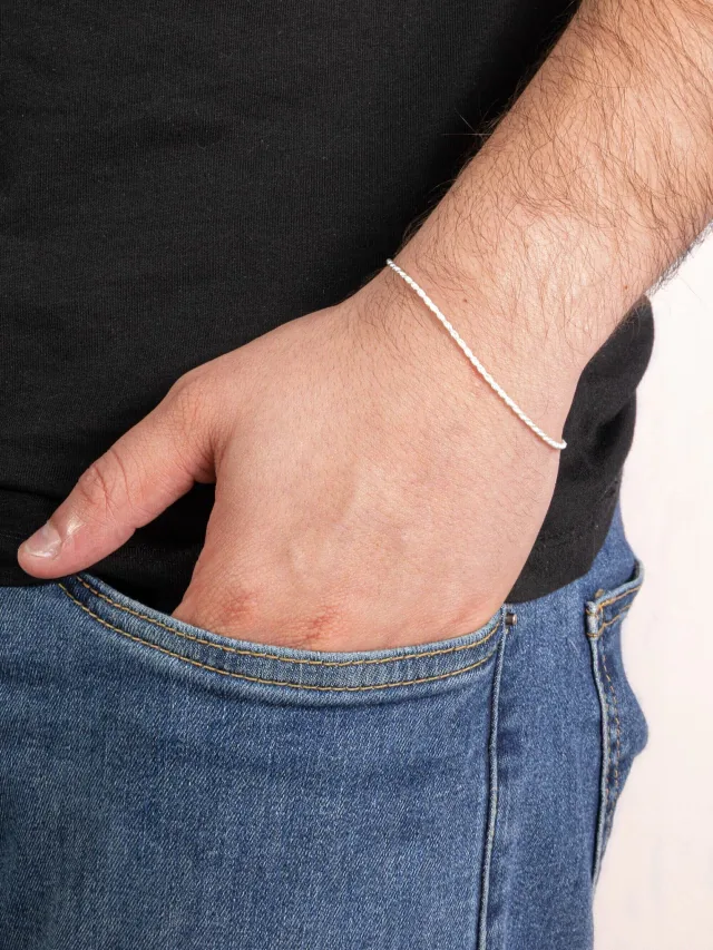 Pulseira Masculina de Prata 925 Cordão Baiano