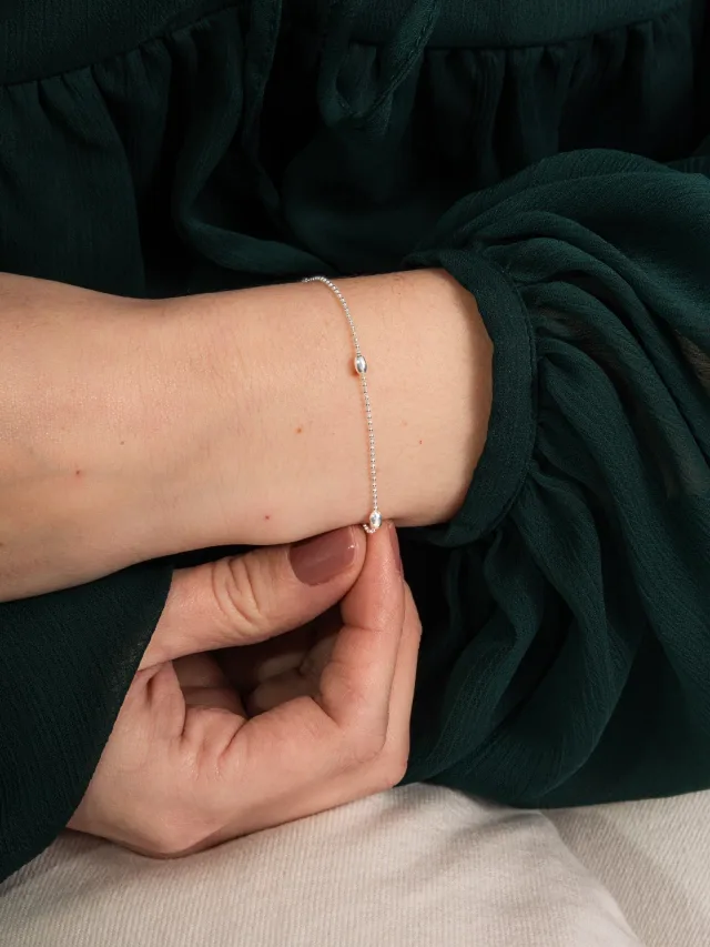Pulseira de Prata 925 Bolinhas Redondas e Ovais
