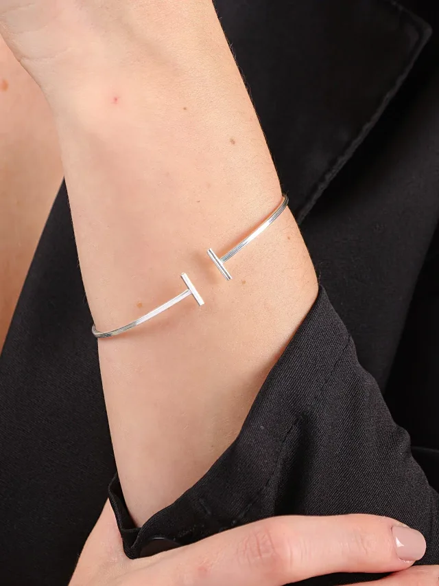 Bracelete de Prata 925 Geométrico Minimalista Regulável