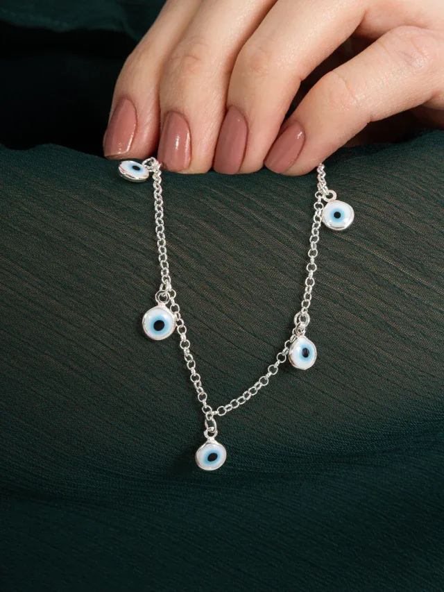 Pulseira de Prata 925 Olhos Gregos Pendurados Branco