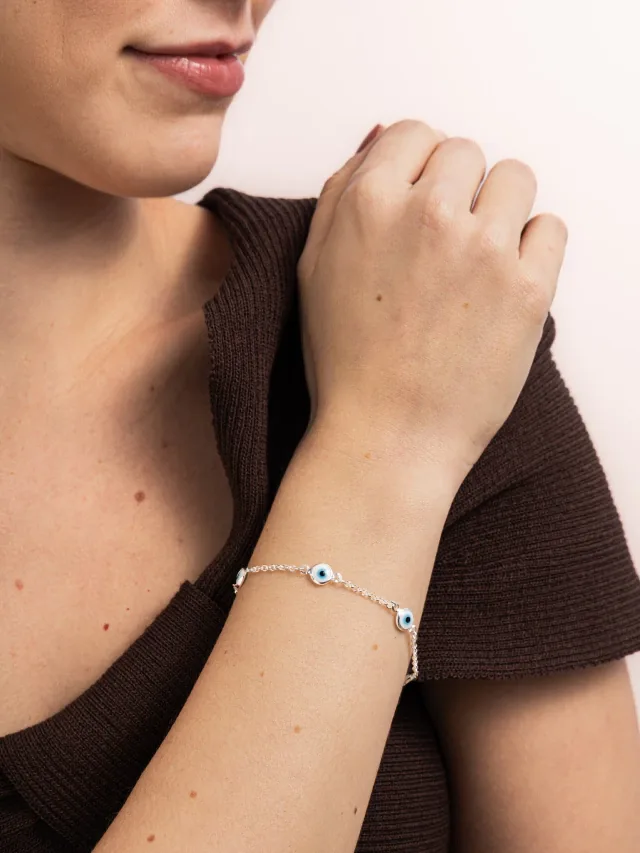 Pulseira de Prata 925 Olho Grego Branco