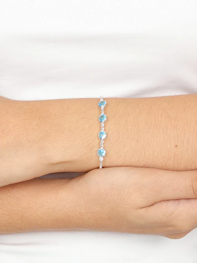 Pulseira de Prata 925 Zircônias Azuis