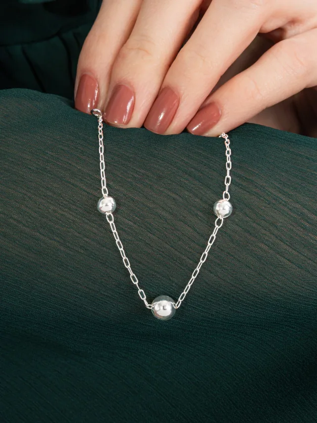 Pulseira de Prata 925 Bolas de 7mm e 5mm