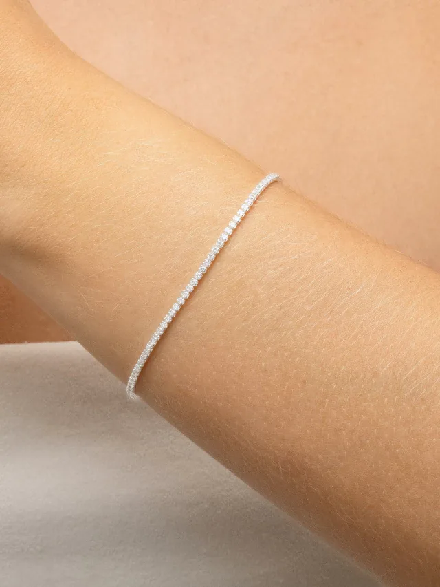 Pulseira de Prata 925 Riviera Zircônias Brancas