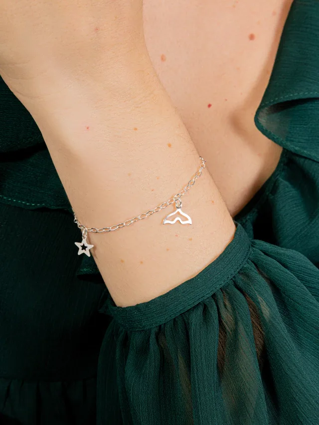 Pulseira de Prata 925 Estrelas e Rabo de Baleia