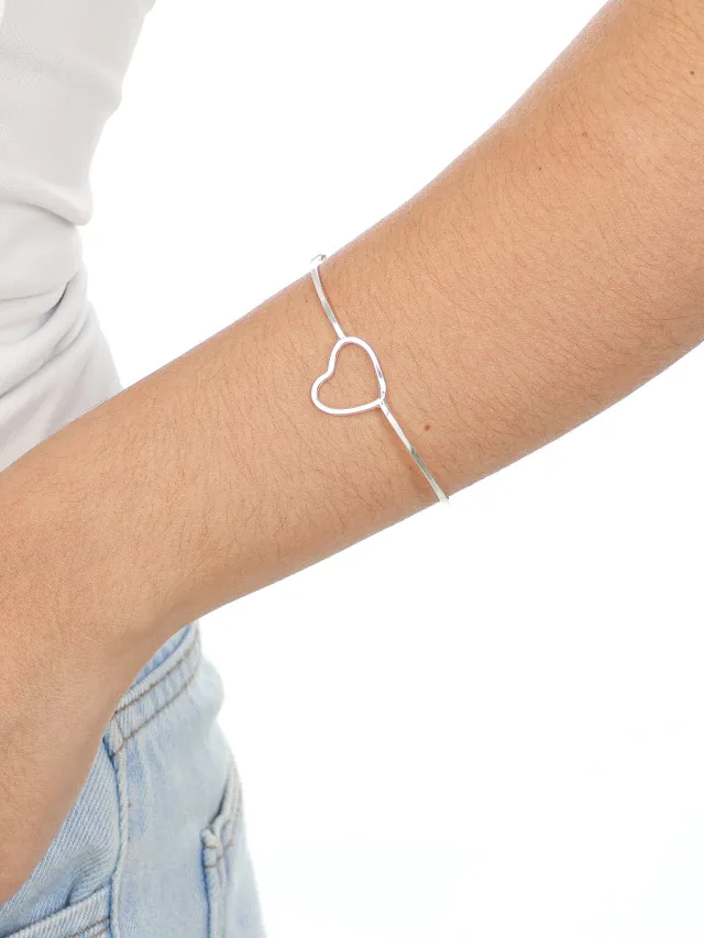 Bracelete de Prata 925 Coração Lateral