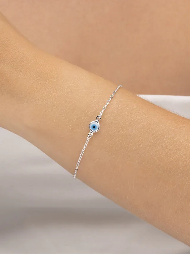 Pulseira de Prata 925 Olho Grego Central Branco Delicado