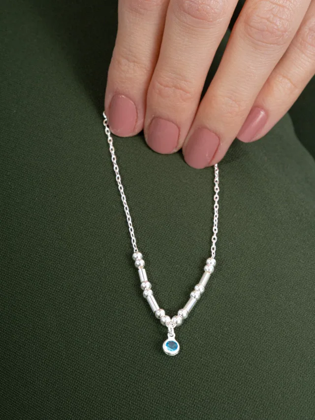 Pulseira de Prata 925 Com Tubinhos e Ponto de Luz Azul
