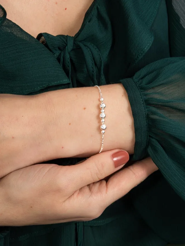 Pulseira de Prata 925 Bolas Pequenas e Médias Centrais
