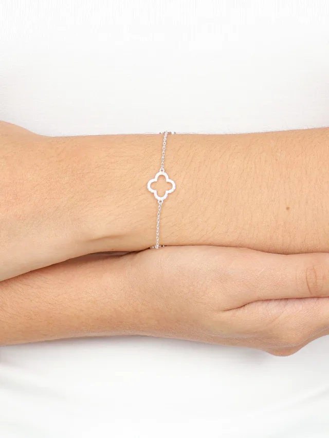 Pulseira de Prata 925 03 Trevos Cravejados Vazados