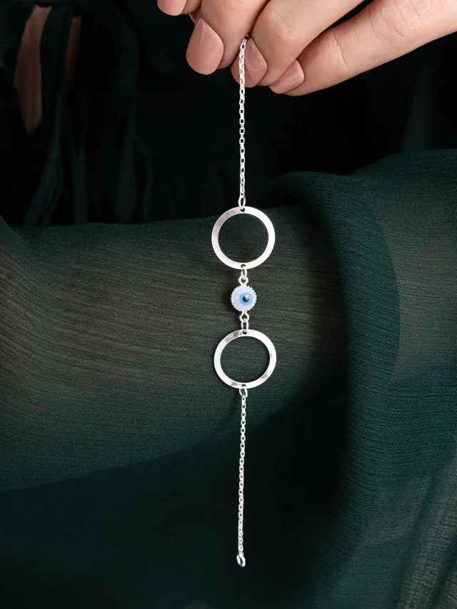 Pulseira de Prata 925 Círculos e Olho Grego Branco