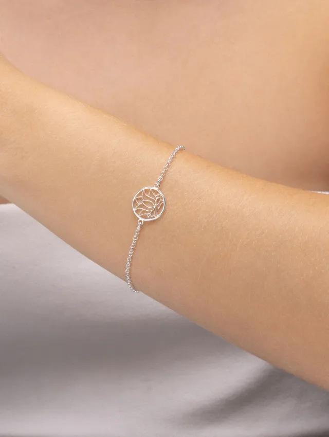 Pulseira de Prata 925 Círculo com Flor de Lotus