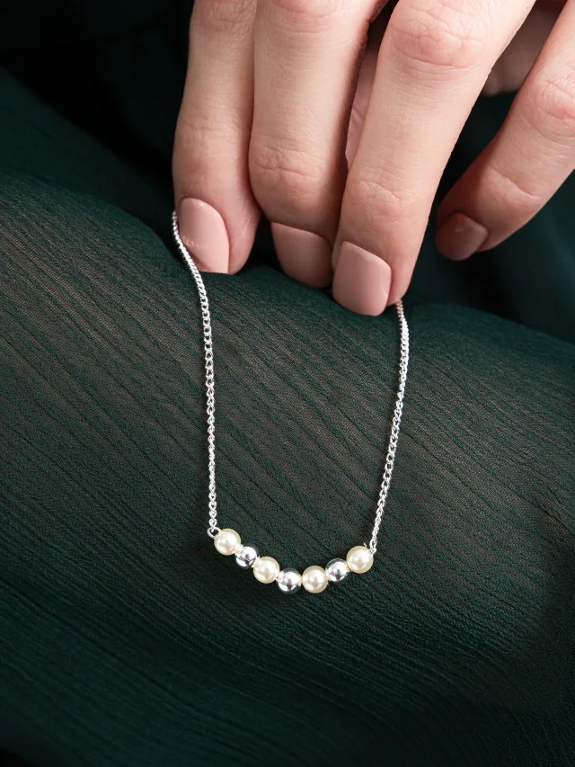 Pulseira de Prata 925 Pérolas e Bolinhas