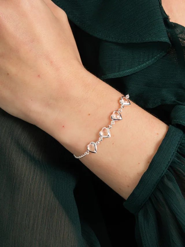 Pulseira de Prata 925 Corações Brancos