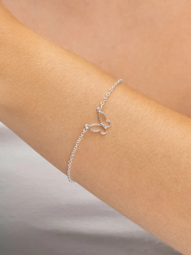 Pulseira de Prata 925 Com Borboleta Central Vazada