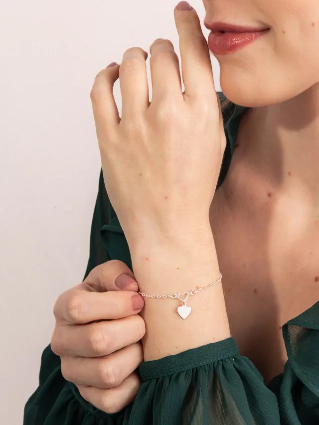 Pulseira de Prata 925 Coração Liso e Vazado