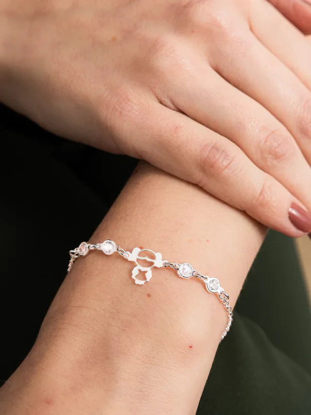Pulseira de Prata 925 Pontos de Luz e Menina Central