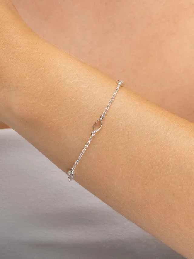 Pulseira de Prata 925 Zircônias Ovais Brancas
