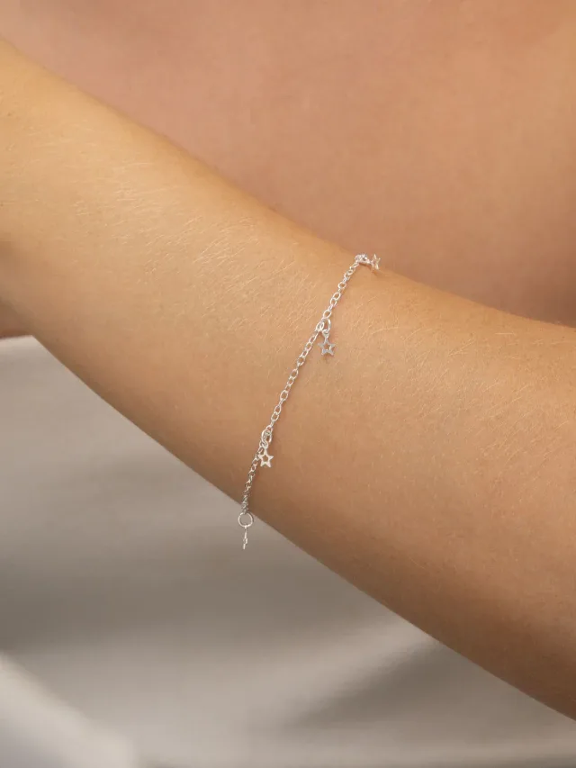 Pulseira de Prata 925 Com Mini Estrelas Vazadas