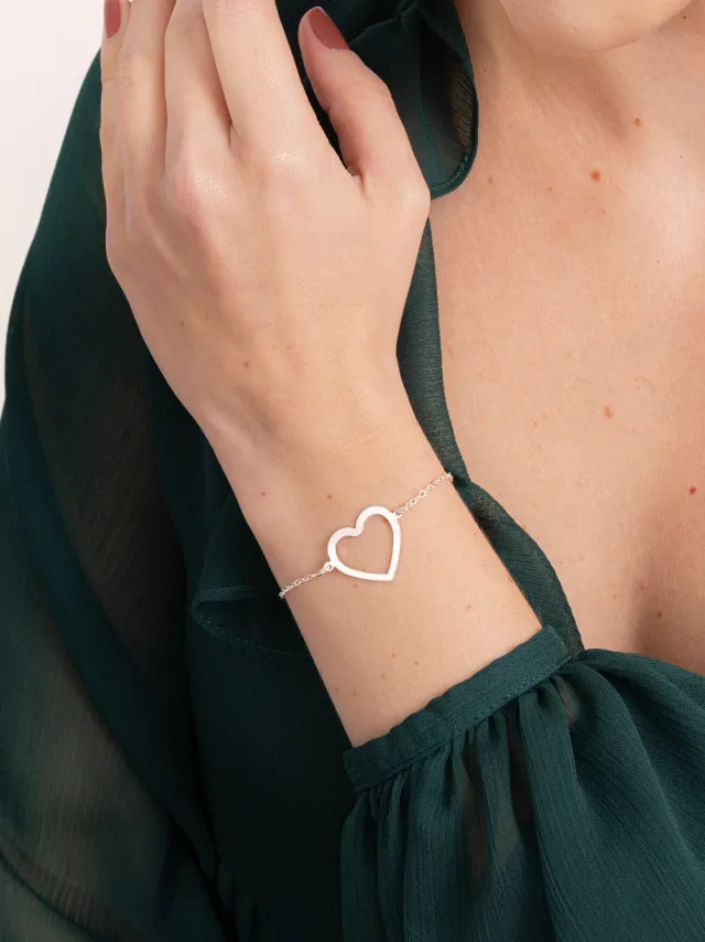 Pulseira de Prata 925 Coração Vazado Grande