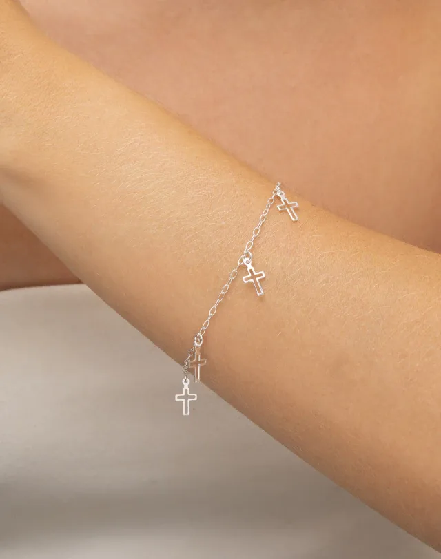 Pulseira de Prata 925 Pingente de Cruz Vazado