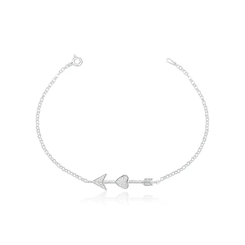 Pulseira Flecha Coração Cravejado Elo Português