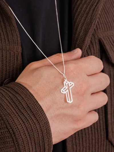 Colar de Prata 925 Masculino Crucifixo Geométrico — foto 2