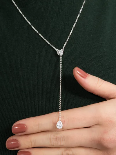 Colar de Prata 925 Gravatinha Zircônia Coração e Gota — foto 2