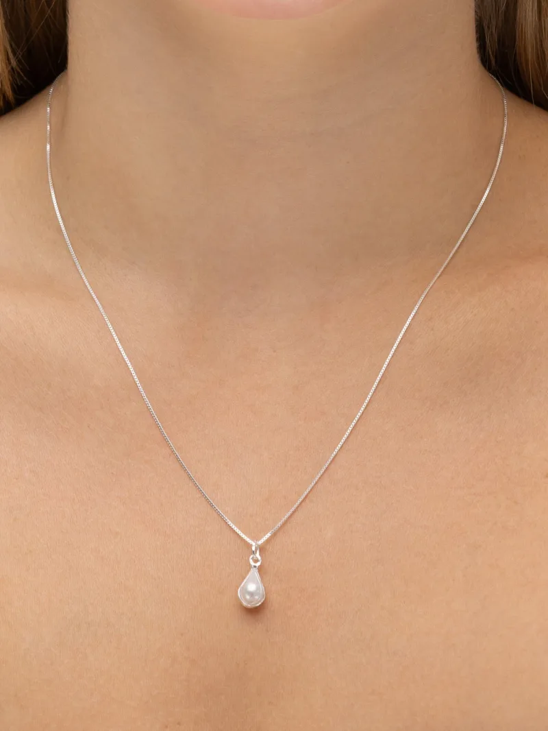Colar de Prata 925 Pingente Gota Pérola