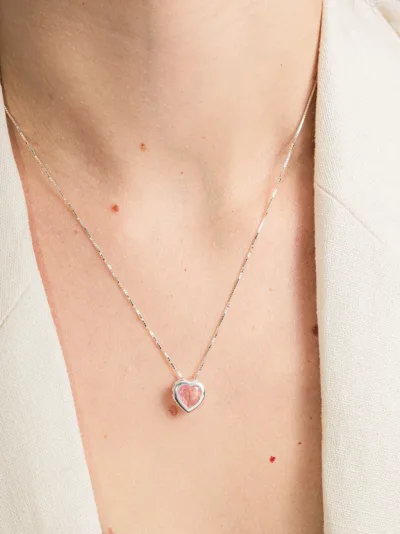Colar de Prata 925 Coração Zircônia Rosa Cravação Inglesa — foto 2