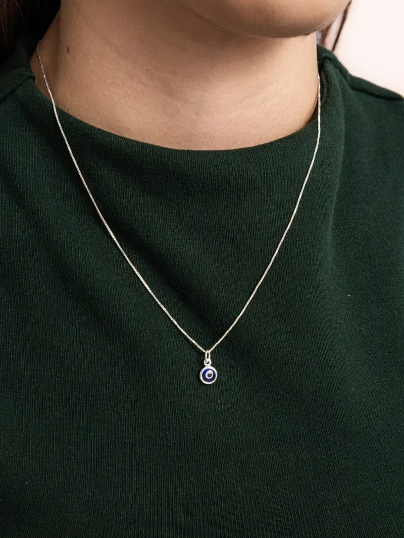 Colar de Prata 925 Olho Grego Azul Escuro Delicado