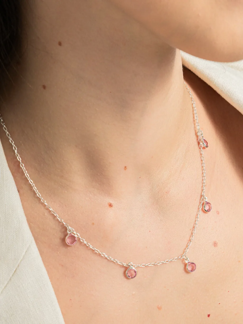 Colar de Prata 925 Zircônias Rosas