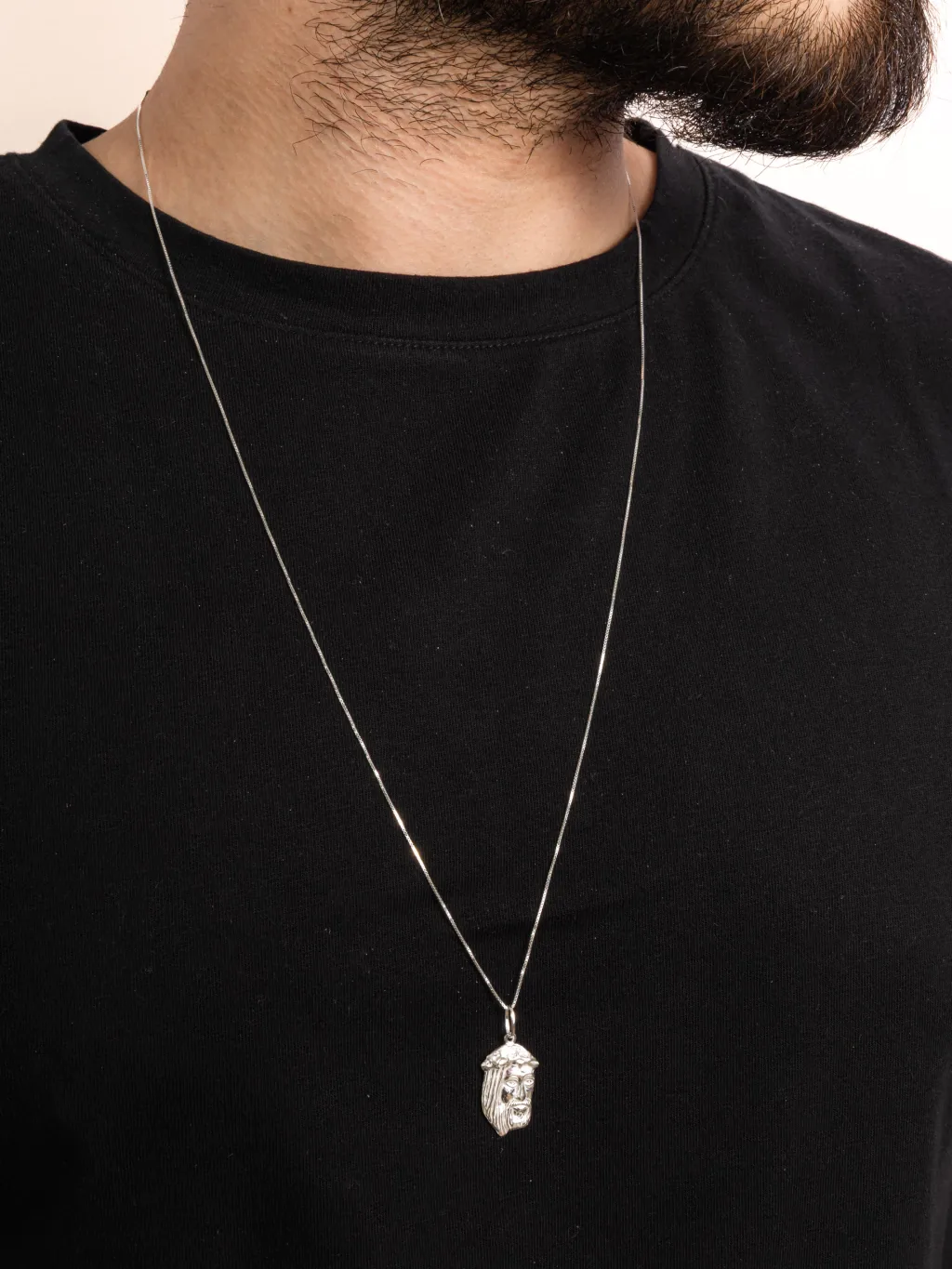 Colar de Prata 925 Masculino Face de Jesus Grande