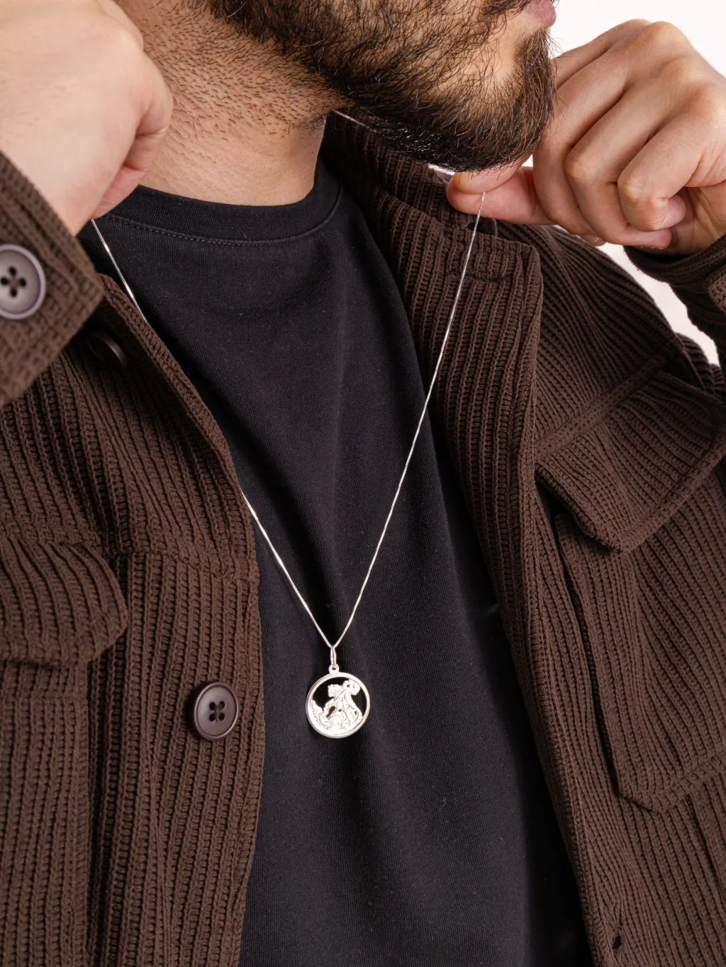 Colar de Prata 925 Masculino Pingente São Jorge