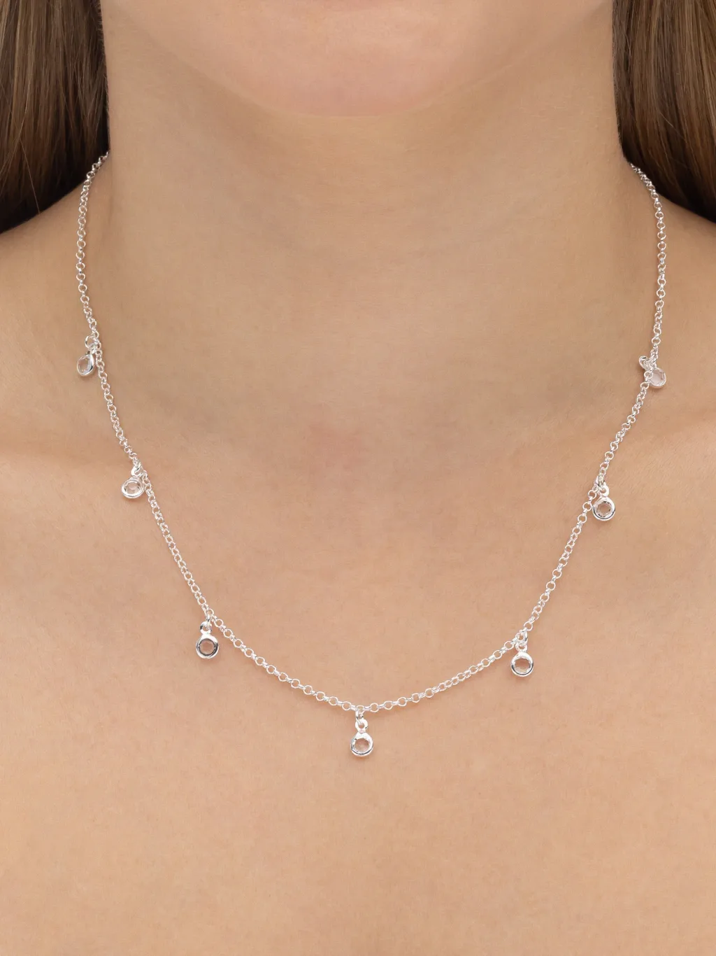 Colar de Prata 925 Zircônias Brancas Pequenas