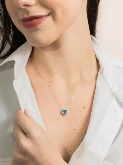 Colar de Prata 925 Coração Zircônia Azul Claro Cravação Inglesa — foto 1