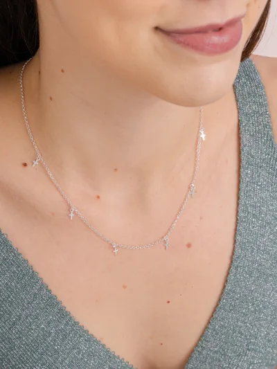 Colar de Prata 925 Choker Pingentes Cruz — foto 1