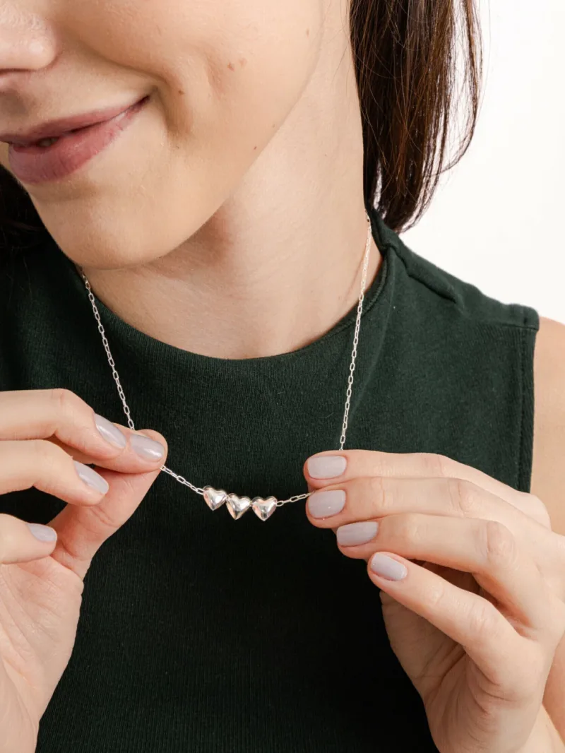 Colar de Prata 925 3 Corações Lisos