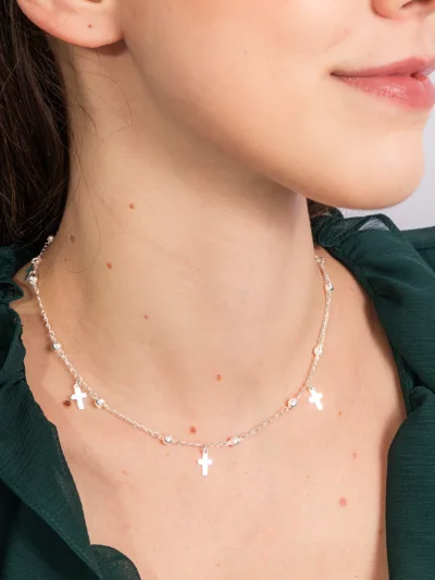 Colar Choker de Prata 925 Cruz com Bolinhas — foto 1