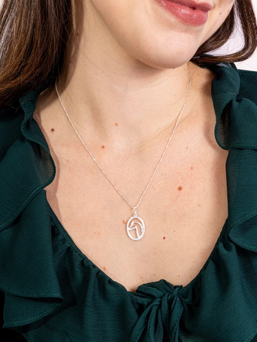 Colar de Prata 925 Cavalo com Zircônias Brancas