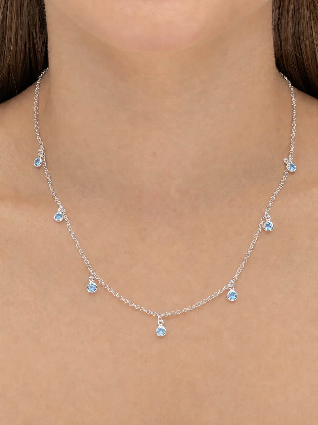 Colar de Prata 925 Zircônias Azuis Pequenas