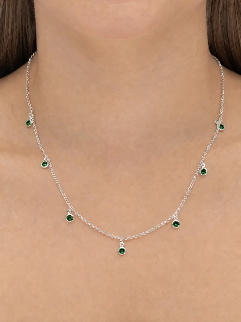 Colar de Prata 925 Zircônias Verdes Pequenas