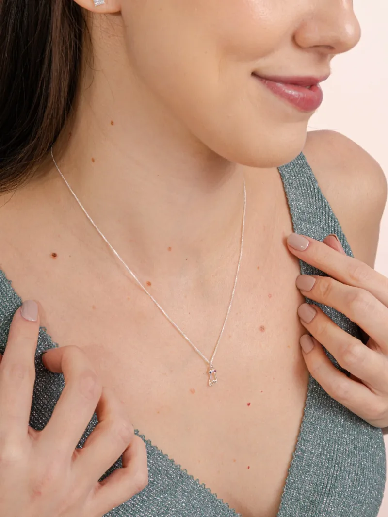 Colar de Prata 925 Figa Cravejada em Zircônias Coloridas