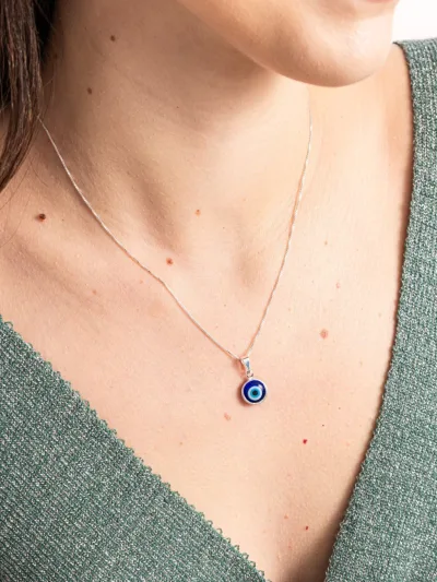 Colar de Prata 925 Pingente Olho Grego Azul Escuro Grande — foto 1